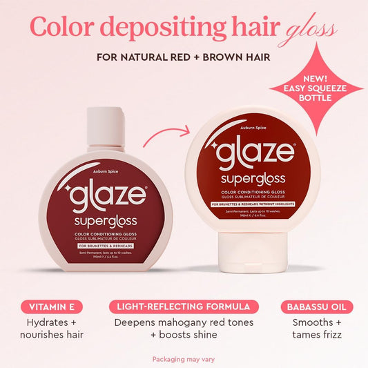 Glaze Supergloss Color Conditioning Gloss – Hydrating Semi-Permanent Colour Hair Gloss &amp; Shine Boost – Colour Depositing Mask - Vegan, Cruelty-Free – 190ml - Auburn Spice - Auburn Red