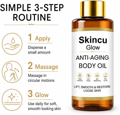 Skincu Anti Aging Body Oil for Women, Firming Body Oil for Dry Mature-Looking Skin, Lightweight Non Greasy Moisturising After Shower Massage Oil 100ml