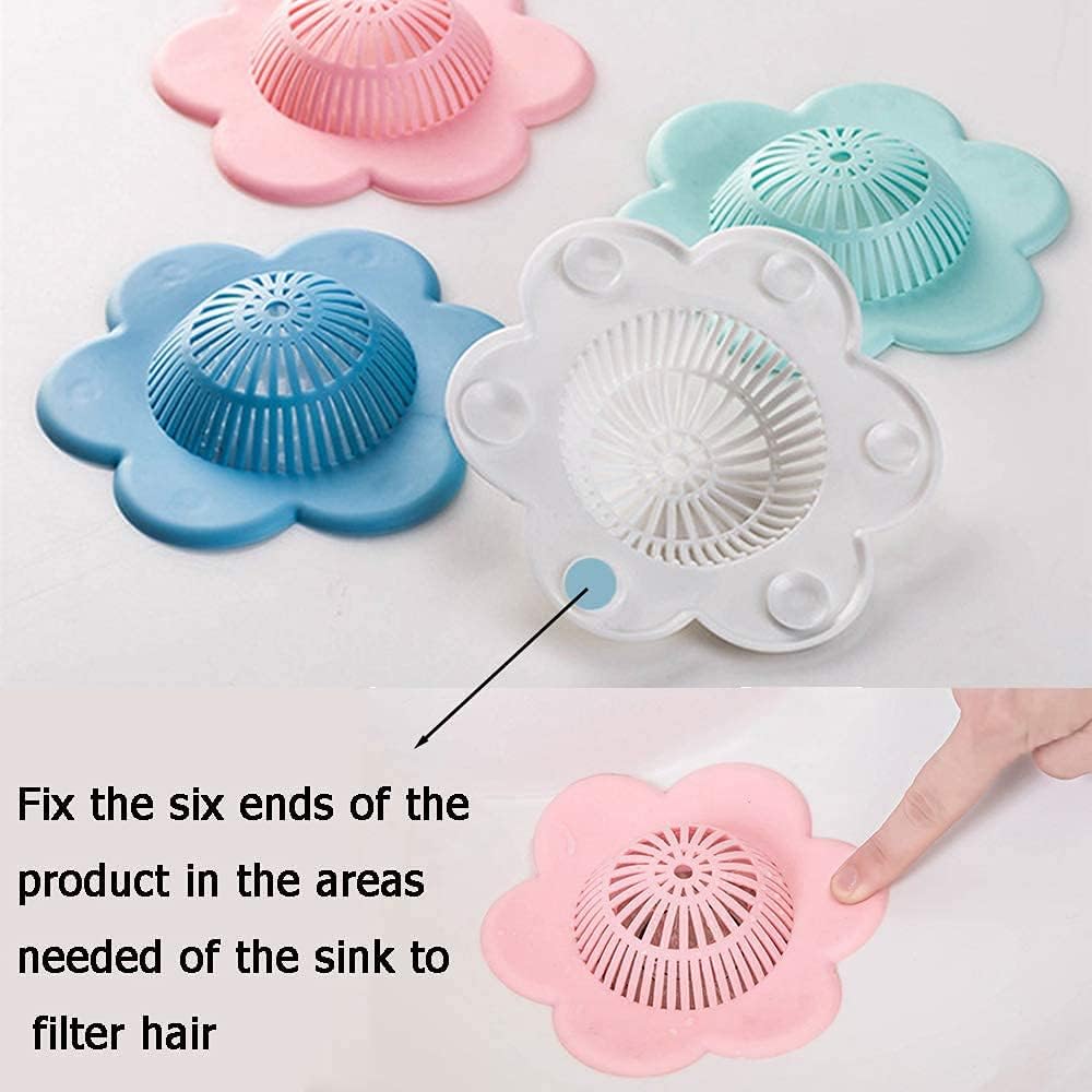 Hair Catcher Silicone Hair Stopper Shower Drain Covers, Bathtub and Shower Drain Protectors with Suction Cups Suit for Bathroom Bathtub and Kitchen 4 Pack