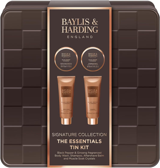 Baylis &amp; Harding Black Pepper &amp; Ginseng Men's The Essentials Tin Kit Gift Set (Pack of 1) - Vegan Friendly