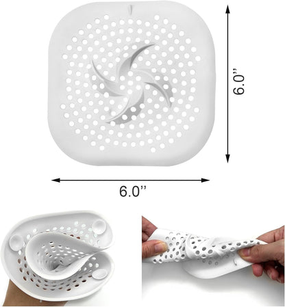 2Pcs Silicone Shower Drain Cover with Suction Cups, Hair Catcher Strainer for Sink, Bathtub, and Kitchen, Anti-Clogging Drain Protector Plug Filter - White