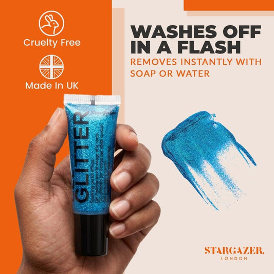 Stargazer Blue Body Glitter Gel - Face &amp; Body Shimmer - Long Lasting Festival &amp; Party Makeup - Easy to Apply - Cruelty-Free - 10 ml
