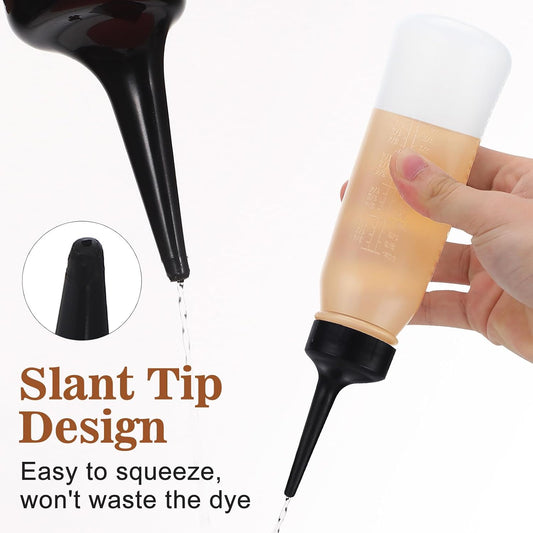 Operitacx 3pcs 250ml Hair Oil Applicator Bottle, Empty Hair Dye Squeeze Bottle with Nozzle, Refillable Scalp Oil Applicator for Root Comb Salon, Size L