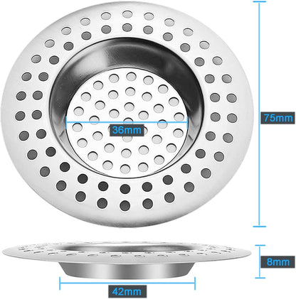 Tomario Stainless Steel Kitchen Sink Strainer Plug, Standard Strainer Drain Protector Hair/Food Catcher for Bathroom, Kitchen, Shower (External Diameter 7.5cm, Inner Diameter 3.6cm, Pack of 2)