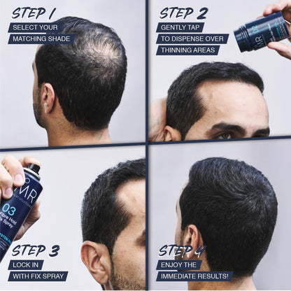 MR Hair Fibres Black 15g – Thinning Hair Concealer for Men, Instant Thickening Powder for Bald Patches, Natural Fuller Look, Keratin Formula, Paraben Free