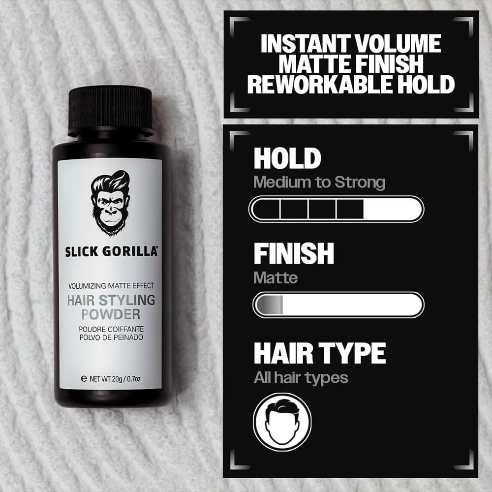 Slick Gorilla Hair Styling Powder for Men, Texture Powder 20g | Matte texture powder for volume, root lift, no shine and lightweight hold