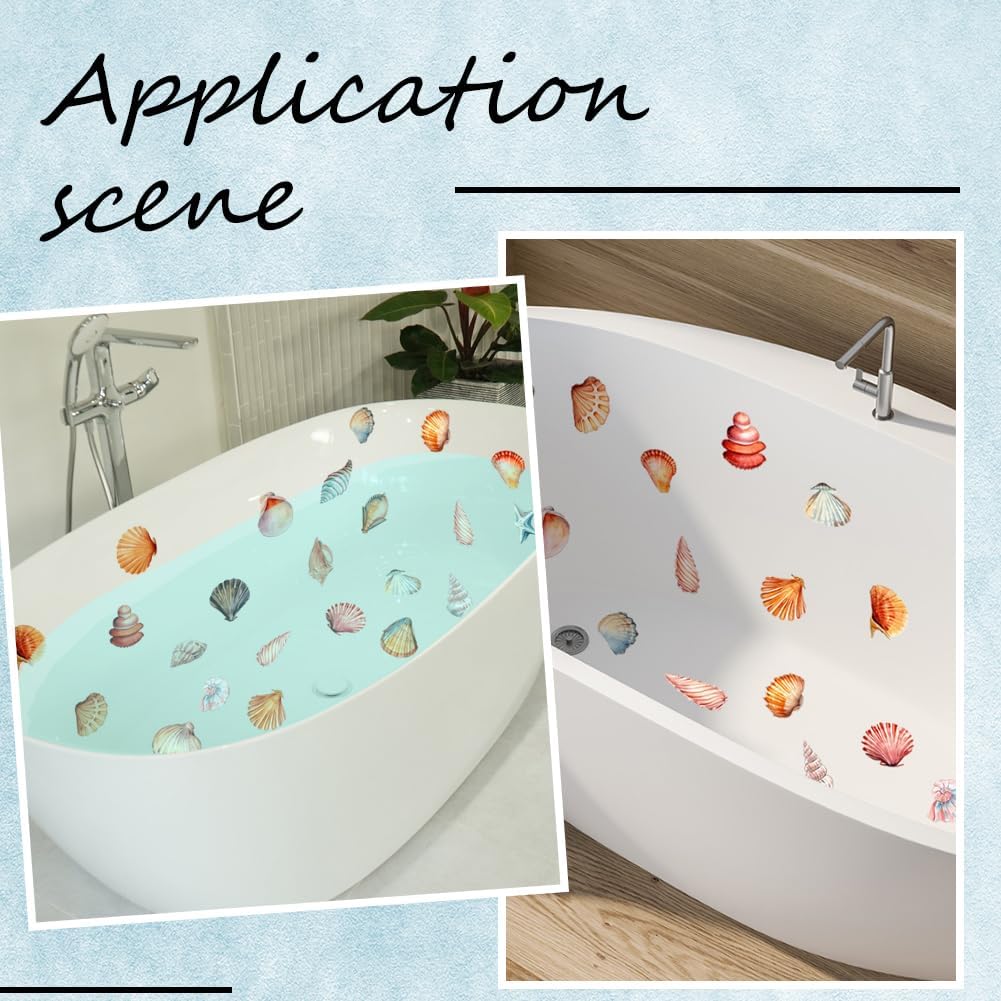 6 Pages Bathtub Sea Stickers Bulk Non Slip Bathtub Stickers with Scraper Plastic Adhesive Ocean Animal Conch Pattern Slippery Floor Decal for Shower and Bath Tub Home Decorations Gift Adults