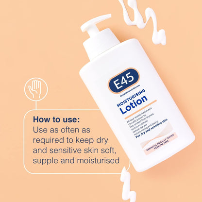 E45 Moisturising Lotion 500 ml - Dermatological Body Moisturiser Lotion - Body Lotion - Daily Moisturiser for Dry Skin &amp; Sensitive Skin – Long-Lasting Hydration Protect from Dryness, Reduce Redness