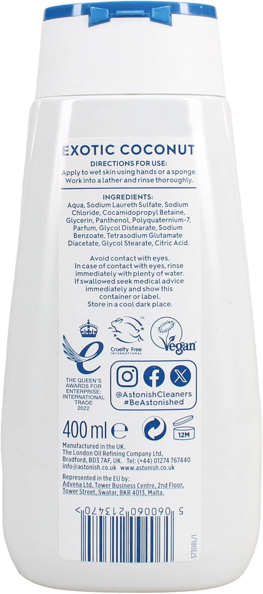 Astonish Shower Crème, Exotic Coconut, Cleanses and Moisturises, Coconut, Bamboo and Melon Scented, 400ml