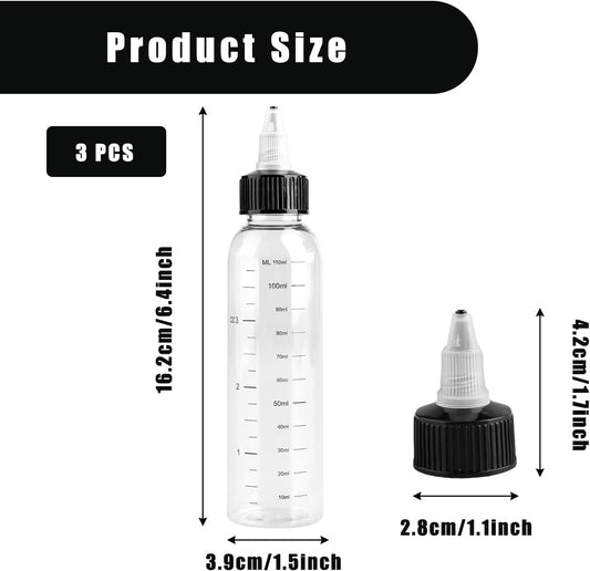 3pcs Hair Oil Applicator Bottles,120ml Squeeze Bottles with Graduated Marks &amp; Caps for Hair Coloring,Essential Oils,Paints &amp; DIY Crafts