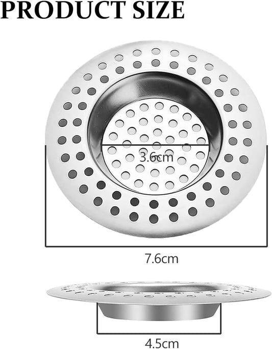 Stainless Steel Kitchen Sink Strainer Plug, Standard Strainer Drain Protector Hair/Food Catcher for Bathroom, Kitchen, Shower (External Diameter 7.6cm, Inner Diameter 4.5cm, Pack of 2)