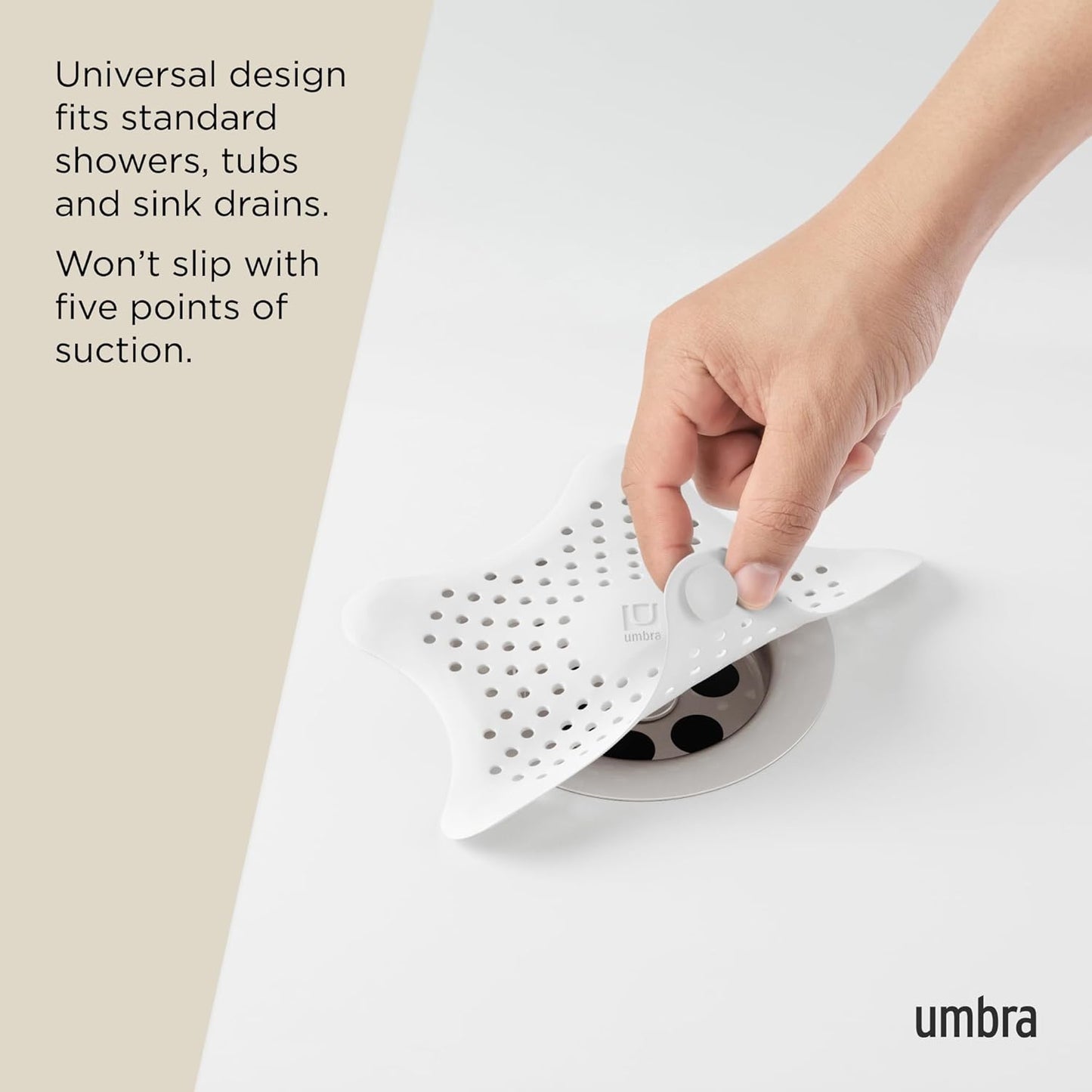 Umbra Starfish Hair Catcher, Fun Drain Cover Fits Most Standard Tub and Shower Drains, 6" Diameter, White