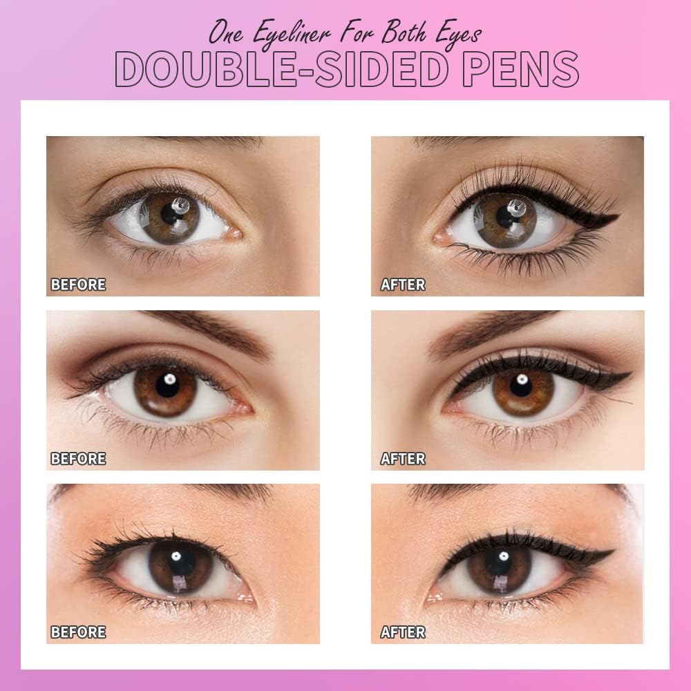 KIMUSE Winged Eyeliner Stamp-2 Eyeliner Pens for Perfect Wing Cat Eye Stamp Eyeliner Waterproof Smudge Proof, Long Lasting Makeup Liquid Eye Liner (black)