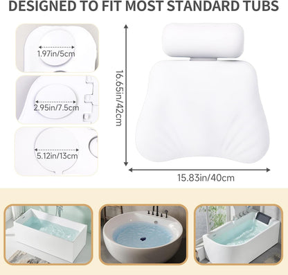 4D Silicone Bath Pillow for Bathtub, Upgraded Adjustable Bath Pillows for Head and Neck with Suction Cups, Quick-Dry and Non-Slip Bath Head Rest for Baths, Spa Gifts for Women, Mom (White)