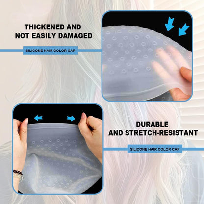 Punched Hole Silicone Highlight Hair Cap with Needle, Reusable Highlight Hat with Hook, Hairdressing Dyeing Staining Tools Kit, Prepunched Highlights Cap for Hair Salon