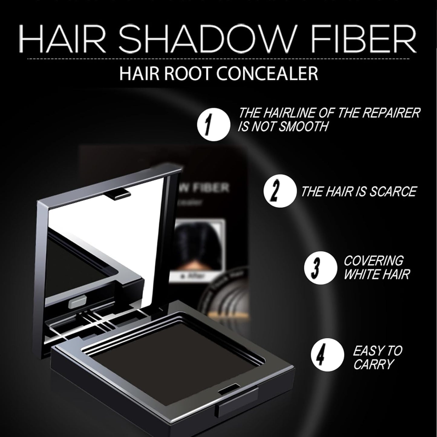 Instantly Hairline Shadow - Hairline Powder - Quick Cover Grey Hair in Hair Regrowth Treatments - Windproof Sweatproof Hair Touch-Up for Root Concealer - Long Lasting with Mirror &amp; Puff (Black)