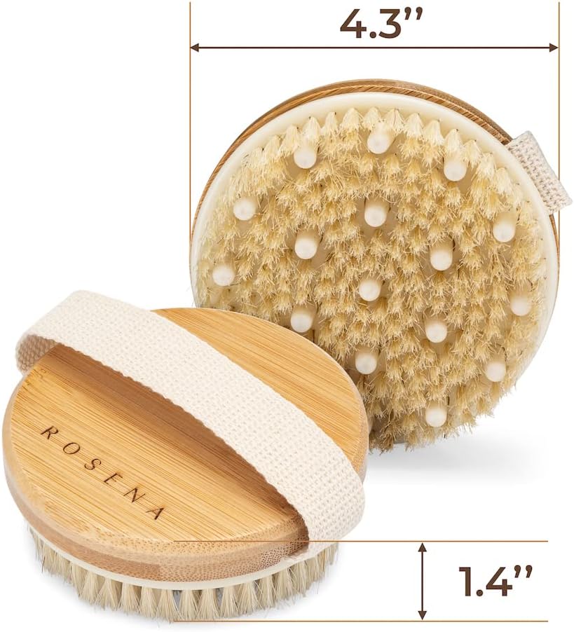 Dry Brushing Body Brush - Best for Exfoliating Dry Skin, Lymphatic Drainage and Cellulite Treatment - Organic Spa Exfoliation and Massage Scrub Brush with Natural Boar Bristles