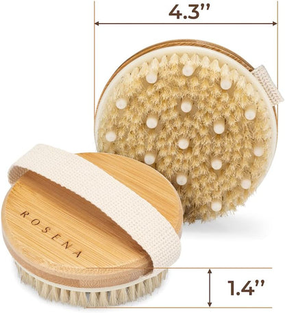 Dry Brushing Body Brush - Best for Exfoliating Dry Skin, Lymphatic Drainage and Cellulite Treatment - Organic Spa Exfoliation and Massage Scrub Brush with Natural Boar Bristles