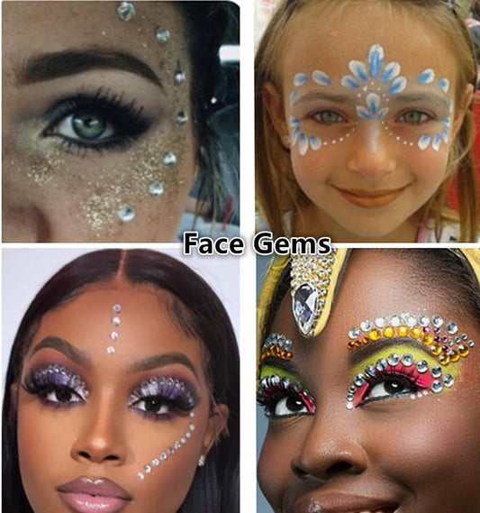 Go Ho 423 Pieces Self Adhesive Face Hair Gems Rhinestones,Body Glitter Eye Gems Diamonds Rhinestones Crystals Hair Jewels Stick on Face Jewels for Festival