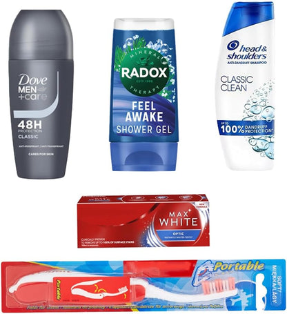 Men's Travelling Toiletries Set - Travel Size Essentials, Mini Holiday Bag, Perfect for Overnight Stays, Hospital's, Camping, Holidays, Airport Security Approved, Clear Travel Bag