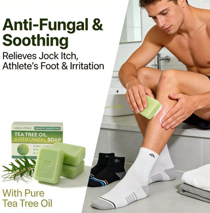 Tea Tree Soap 3x 115G- Natural Soap for Sensitive Skin, Body, Hair &amp; Shaving - with Tea Tree Oil, Fragrance-Light, Rinse Clean