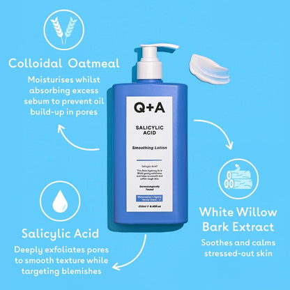 Q+A Salicylic Acid Smoothing Body Lotion (250ml), Body Moisturiser with Watermelon &amp; Agave Scent, Body Butter Alternative, Smooths Rough Bumpy Skin, Clears Blemishes &amp; Uneven Texture