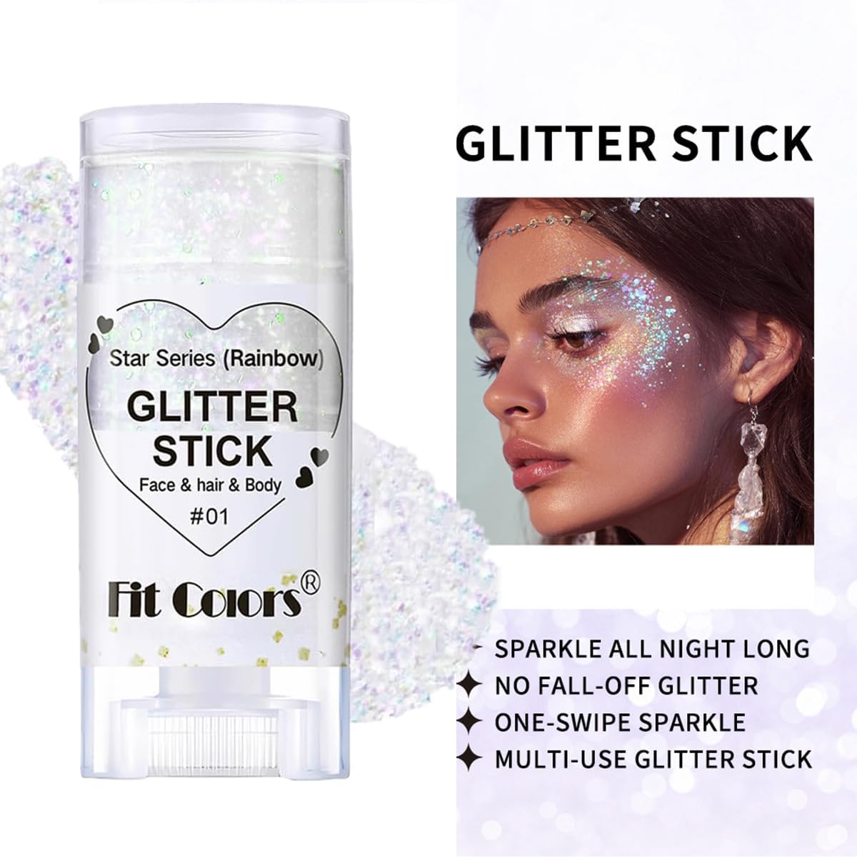 Glitter Stick for Face Body Hair, Holographic Chunky Glitter Makeup | Shimmer Highlighter Stick, Festival Party Sparkle, Long Lasting Body Face Glitter Cosmetic (#S01, Colour)