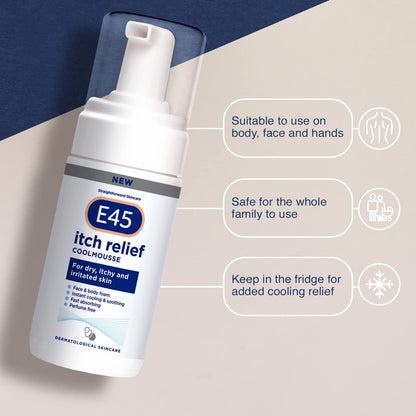 E45 Itch Relief Coolmousse 100ml – Face and Body Foam for Dry Skin, Itchy Skin and Irritated Skin - Cooling Foam to Soothe Itchy Skin (Pack of 2)