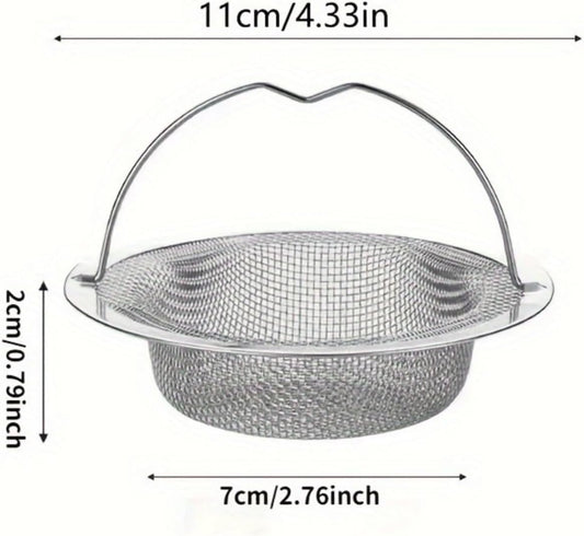 2PCS Stainless Steel Sink Strainer with Handle, Kitchen &amp; Bathtub Drain Filter for Food Hair Debris Catching, Reusable Drain Protector for Sink and Shower