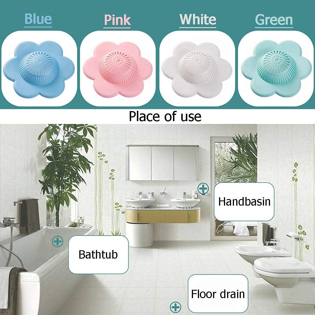 Hair Catcher Silicone Hair Stopper Shower Drain Covers, Bathtub and Shower Drain Protectors with Suction Cups Suit for Bathroom Bathtub and Kitchen 4 Pack