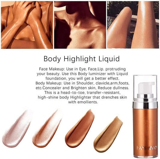 4 Colors Face Body Shimmer Body Cream Liquid Body Highlighter Long-lasting Shine Brighten Glitter Shimmering Body Cream for All Skin Types Bronzer (#04 Golden Brown)