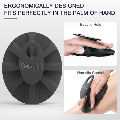 BEAUTAIL Silicone Body Scrubber, Gentle Exfoliating Brush on Sensitive Skin | Soft Silicone Shower Scrubber for Body, Bathroom Essentials for Women, Men &amp; Kids, More Hygienic than Loofah. 1-Pack, Black