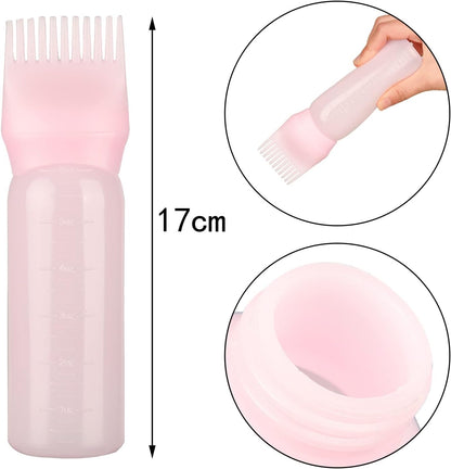 AOVNA 2 Pack Hair Dye Brush Bottle Pink and White Hair Dyeing Bottle Applicator Brush Squeeze Hair Color Oiling Bottles Root Comb Applicator Bottle