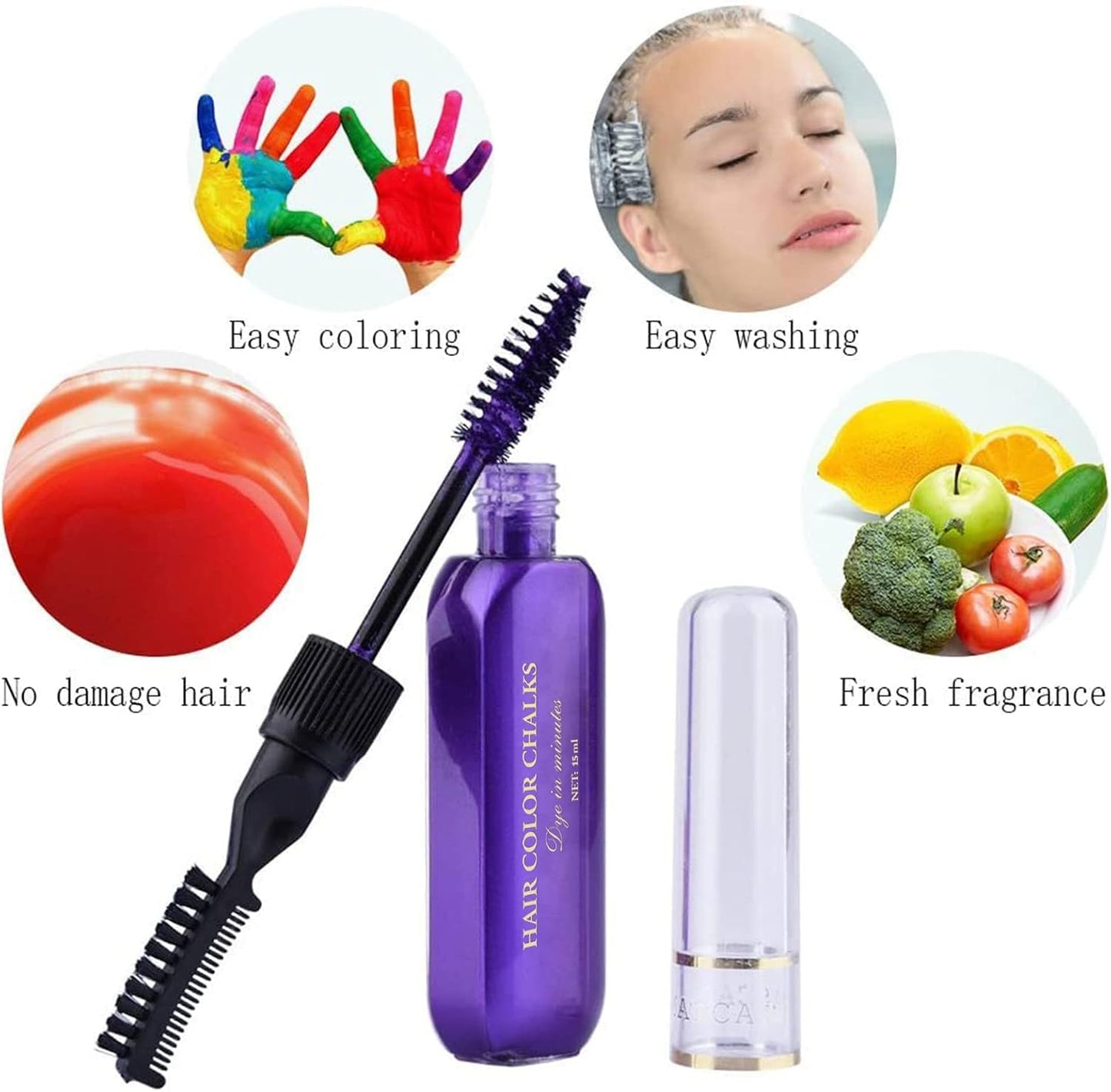 Hair Chalks for Colour Dyeing, 8 Coloured Hair Dye Temporary, Eight Washable Hair Dye Colours for Men and Women, Also Suitable for Eyelashes Eyebrow (15ml per Bottle)