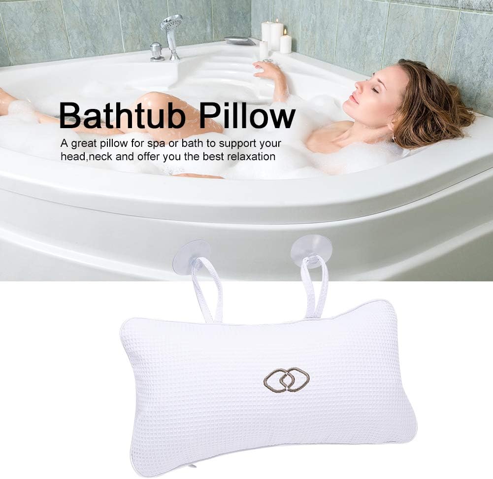 Inflatable Bath Pillow with Suction Cups | Anti-slip Non-Slip Bathtub Pillow Bath Cushion for Bathroom Home Spa Headrest