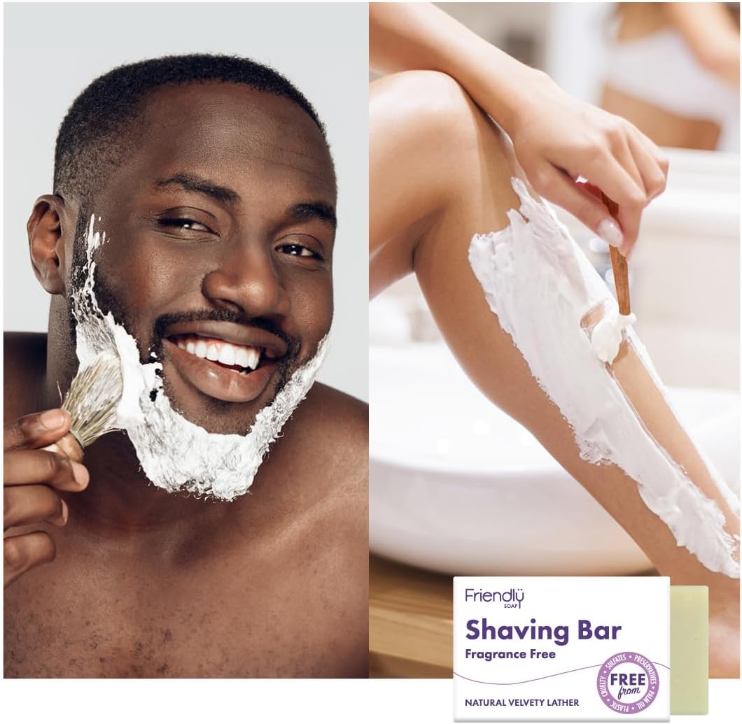 Friendly Soap - Fragrance-Free Shaving Bars (95g), Rich, Soothing, Plant-Based, Cruelty-Free, Made By Hand, No Preservatives or Sulphates, Sustainable, Recyclable