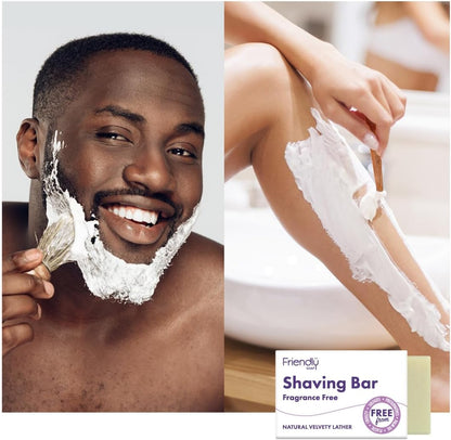 Friendly Soap - Fragrance-Free Shaving Bars (95g), Rich, Soothing, Plant-Based, Cruelty-Free, Made By Hand, No Preservatives or Sulphates, Sustainable, Recyclable