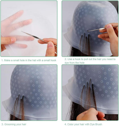 Highlight Hair Cap,Silicone Highlighting Cap with Hook Needles Reusable bleach Caps Hair Dye Comb Dyeing Highlight Caps Hook Hairdressing Salon for Long Hair Short Hair