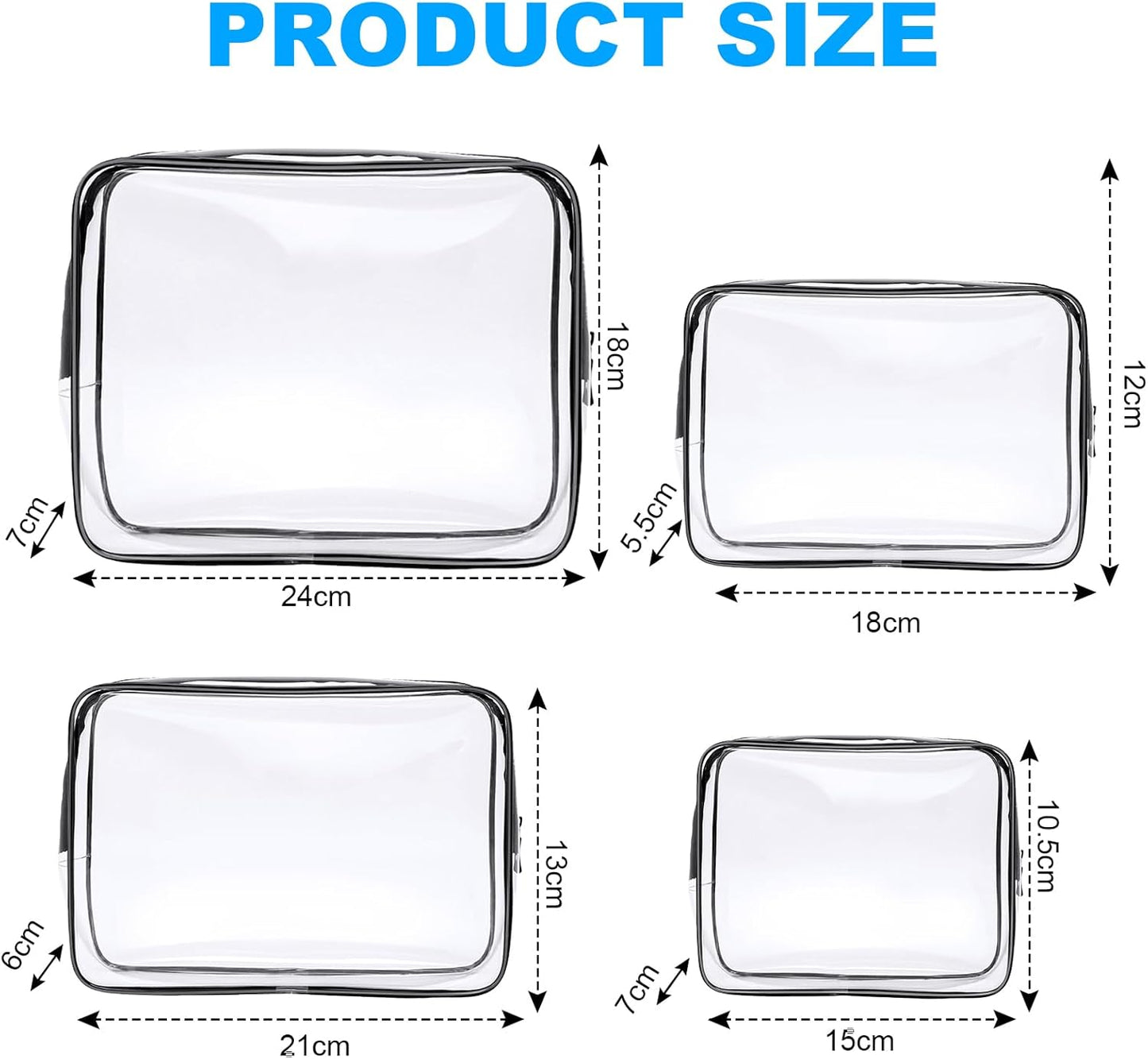 Aucuu 4-Pack Clear Wash &amp; Makeup Bags TSA Approved Makeup Bags, PVC Waterproof Travel Wash Bags for Family, Men, Women (Largea, Medium, Small, Minimum)