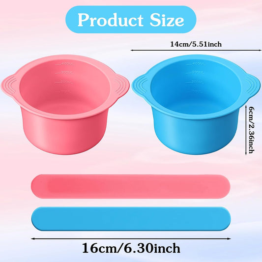 2PCS Silicone Wax Pot Insert,Wax Silicone Bowl with 2 Waxes Sticks,Non-Stick Waxes Pot Silicones Liner,for Preparing Powders,Making DIY Face Masks,Mixing Pigments,and Hair Dyes,Blue, Pink