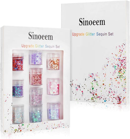 10 Face Glitter Cosmetic Reflective Chunky Cosmetic Glitter for Face Body and Hair(Includes Long Lasting Fix Gel and brush) Festival and Party Beauty Makeup (10 Color)