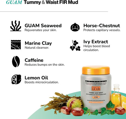 Guam, Guam FIR Belly and Waist Seaweed Mud, for Skin Microcirculation, with the Benefits of Far Infrared Rays, Active Heat on the Skin, Made in Italy, 1 kg Pack
