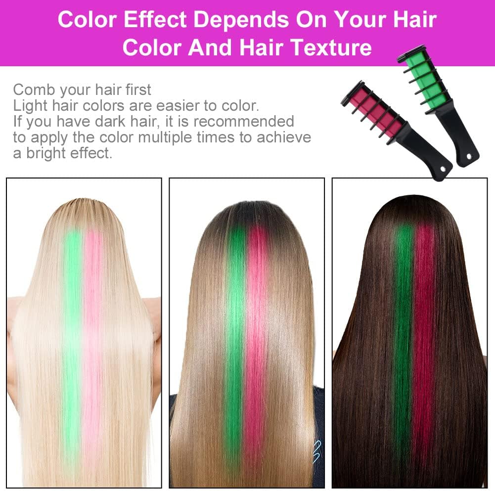 AOOWU 6 Color &amp; Hair Chalk Comb Set for Girls &amp; Kids, Safe Non-Toxic Washable Hair Dye Brush, Halloween New Year Party Cosplay