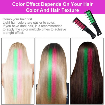 AOOWU 6 Color &amp; Hair Chalk Comb Set for Girls &amp; Kids, Safe Non-Toxic Washable Hair Dye Brush, Halloween New Year Party Cosplay