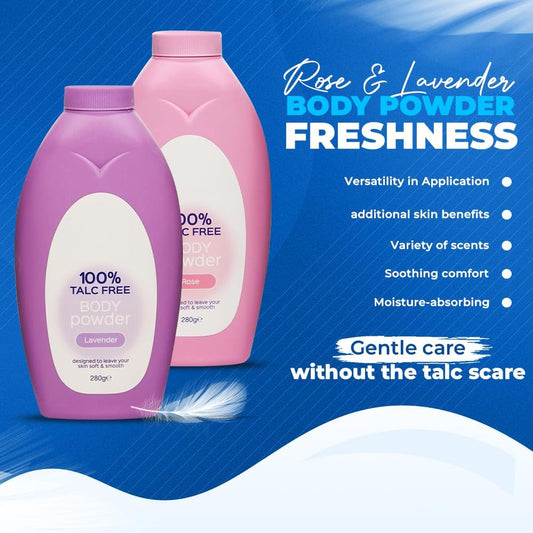 Body Powder Talc Free 250g Rose &amp; Lavender Scents Talc Free Body Powder for Women &amp; Men Silky Smooth Skin Vegan, Moisture-Absorbing Formula for Softness &amp; Freshness