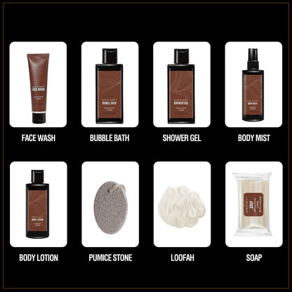 Bath and Body Gift Baskets for Men Body &amp; Earth Sandalwood Mens Bath Set with Body Lotion, Face Wash, Shower Gel, Bubble Bath, Loofah &amp; More, Gift Set for Men,Fathers Day Valentine Gifts Christmas