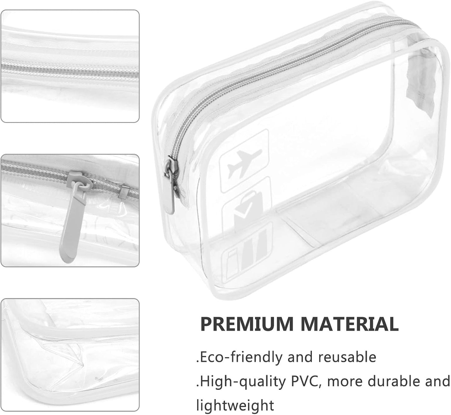 Clear Travel Toiletry Bag TSA Approved Quart Size Travel Bag Airport Security Carry On Liquid Bag Cosmetic Pouch Shower Bag Transparent Toiletries Bags (White