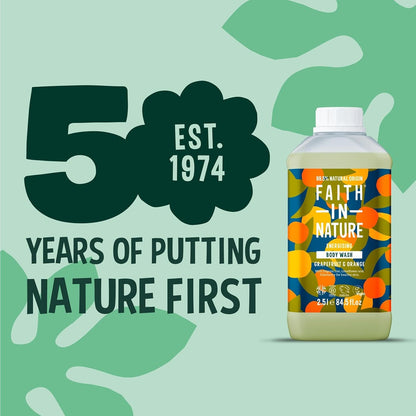 Faith In Nature Natural Grapefruit &amp; Orange Body Wash, Energising Shower Gel, Vegan &amp; Cruelty Free, No SLS or Parabens, 2.5L Refill