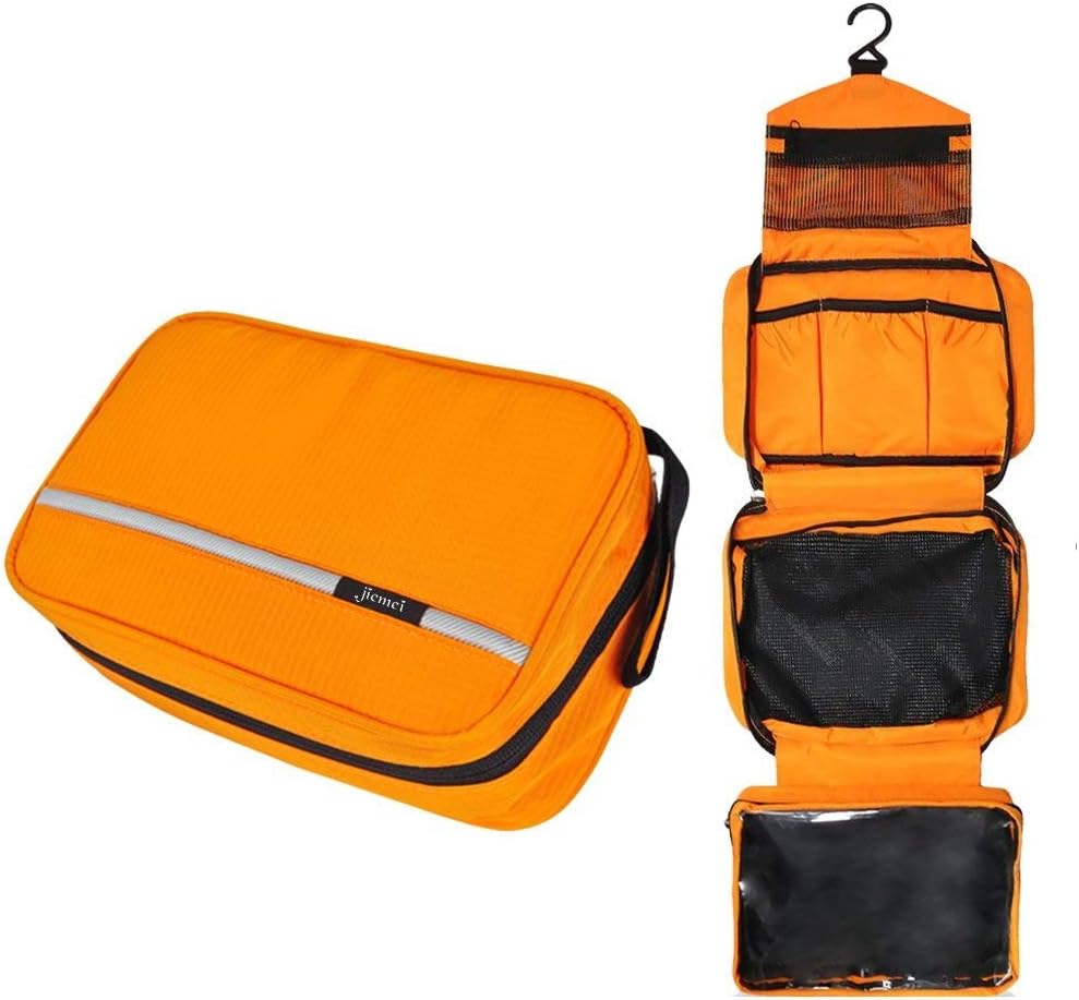 jiemei Hanging Toiletry Bag Waterproof, Travel Wash Bag for Men &amp; Women with 4 Compartments, Foldable Compact Size, Super Durable Fabric