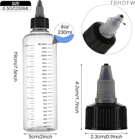 2-pack Hair Dye Bottle, 8.5oz Capacity, Screw Cap, Plastic, Graduated Measuring Cup